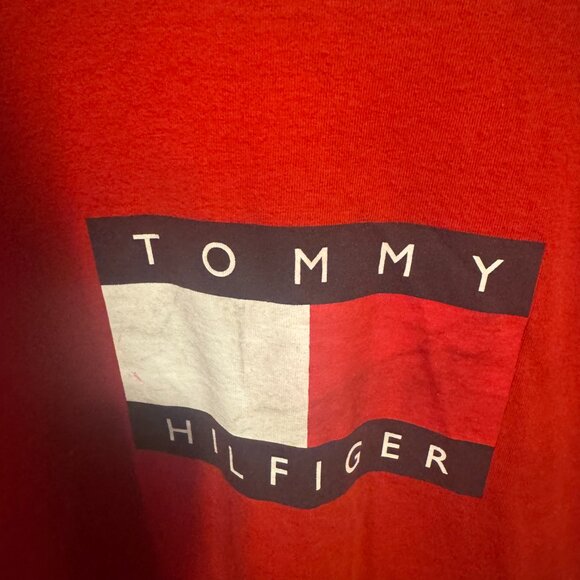 Share Vintage Y2K Distressed Tommy Hilfiger Red Shirt (Men's Large) Nike Adidas - Picture 3 of 9